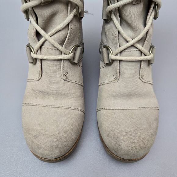 Sorel Joan of Arctic Wedge II Linen Soft Taupe Leather Mid Ankle Booties Size 8 - Picture 8 of 16